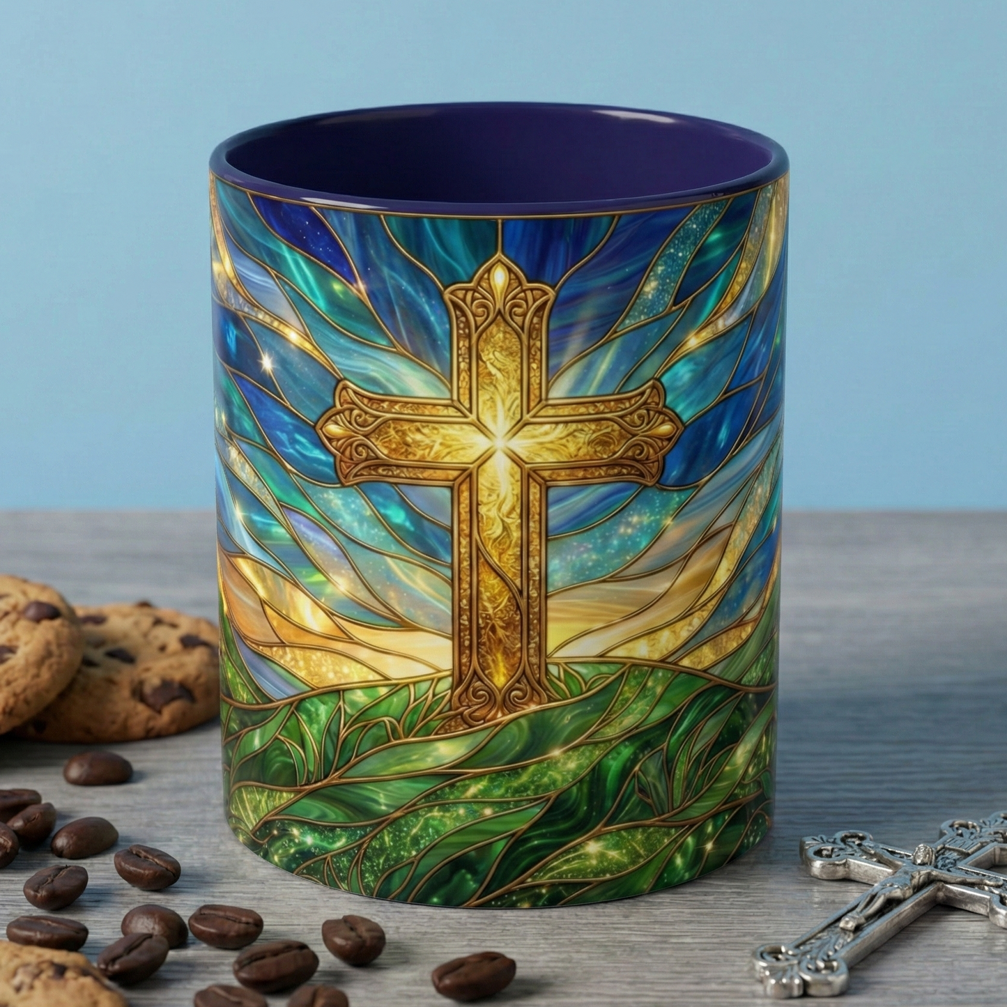 Christian Cross Mug, Stained Glass Cross Coffee Mug, Religious Gift For Christian, Faith Based Mug, Inspirational Bible Mug