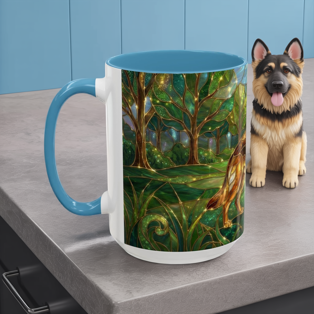 German Shepherd Mug, Stained Glass Dog Coffee Mug, German Shepherd Art Cup, Dog Lover Gift, Pet Memorial Mug, Colorful Dog Mug