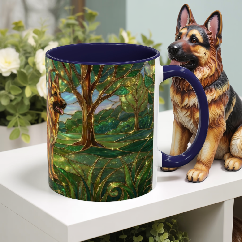 German Shepherd Mug, Stained Glass Dog Coffee Mug, German Shepherd Art Cup, Dog Lover Gift, Pet Memorial Mug, Colorful Dog Mug