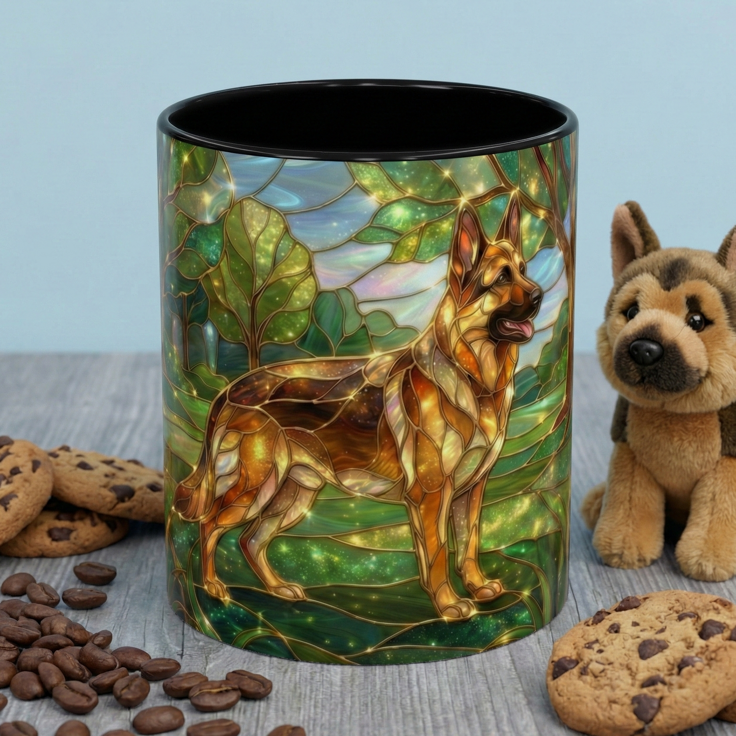 German Shepherd Mug, Stained Glass Dog Coffee Mug, German Shepherd Art Cup, Dog Lover Gift, Pet Memorial Mug, Colorful Dog Mug