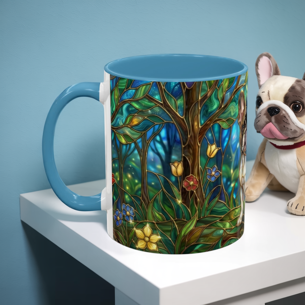 Stained Glass French Bulldog Mug, Frenchie Coffee Mug, Colorful French Bulldog Art Cup, Dog Mom Gift, Pet Lover Mug, Unique Frenchie Gift