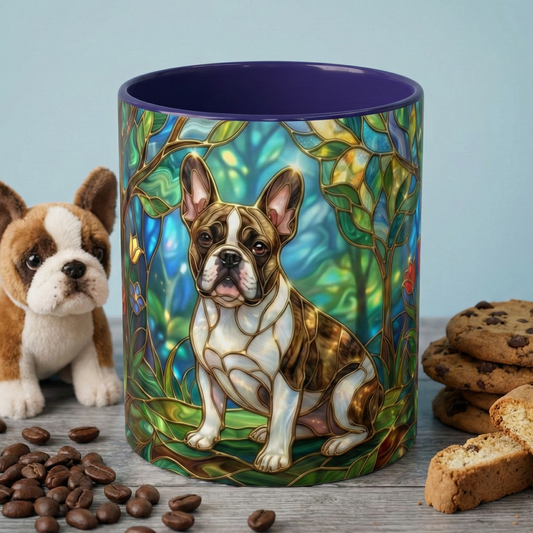 Stained Glass French Bulldog Mug, Frenchie Coffee Mug, Colorful French Bulldog Art Cup, Dog Mom Gift, Pet Lover Mug, Unique Frenchie Gift