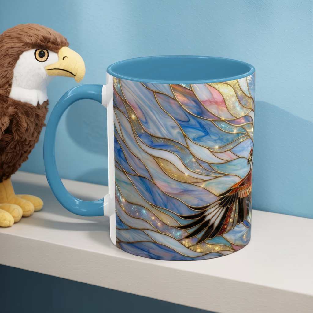 Hawk Coffee Mug, Stained Glass Hawk Mug, Bird of Prey Art Mug, Nature Lover Gift, Unique Ceramic Coffee Cup, 11oz 15oz Wildlife Mug