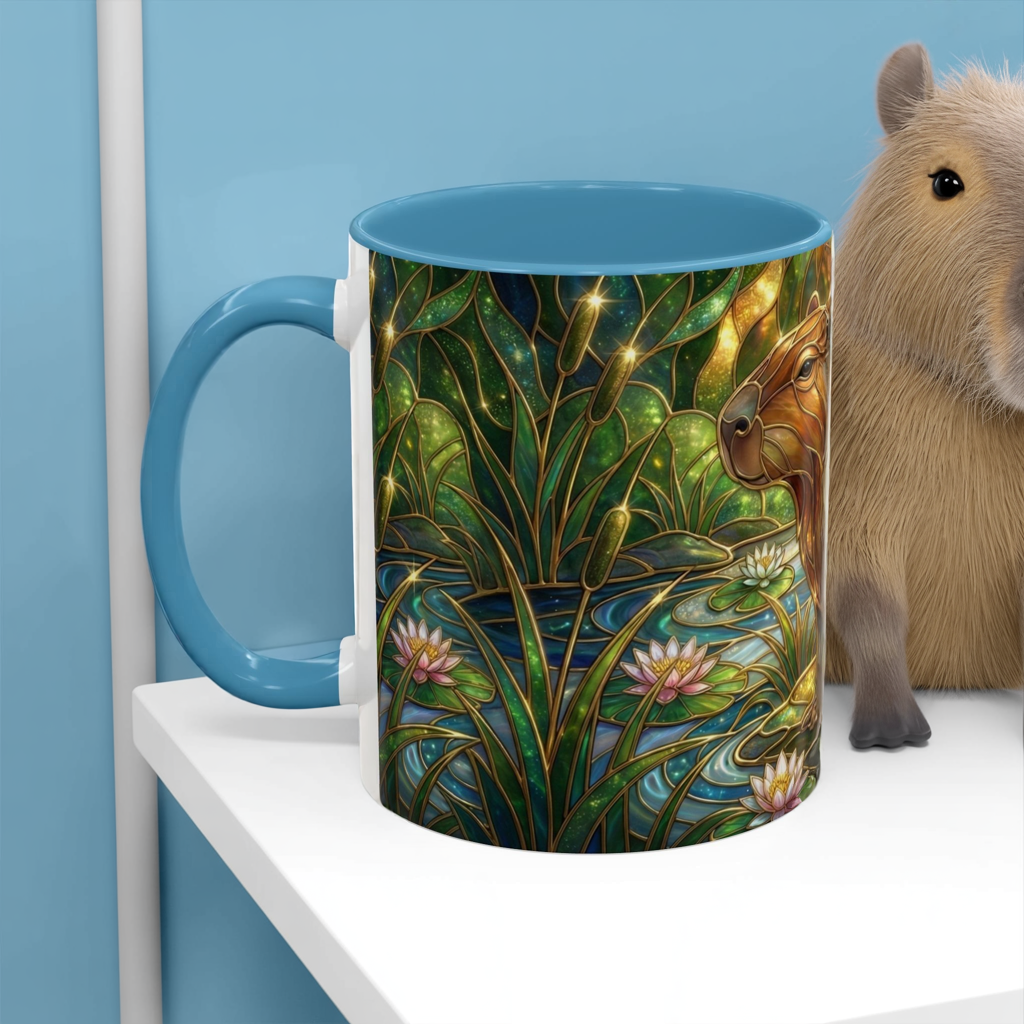 Capybara Coffee Mug, Stained Glass Capybara Art Mug, Cute Animal Lover Gift, Nature Inspired Ceramic Coffee Cup, Unique Wildlife Mug, 11oz 15oz