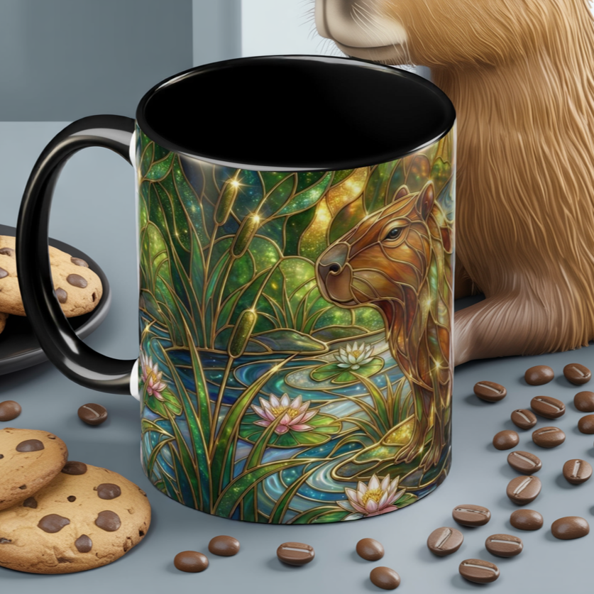 Capybara Coffee Mug, Stained Glass Capybara Art Mug, Cute Animal Lover Gift, Nature Inspired Ceramic Coffee Cup, Unique Wildlife Mug, 11oz 15oz