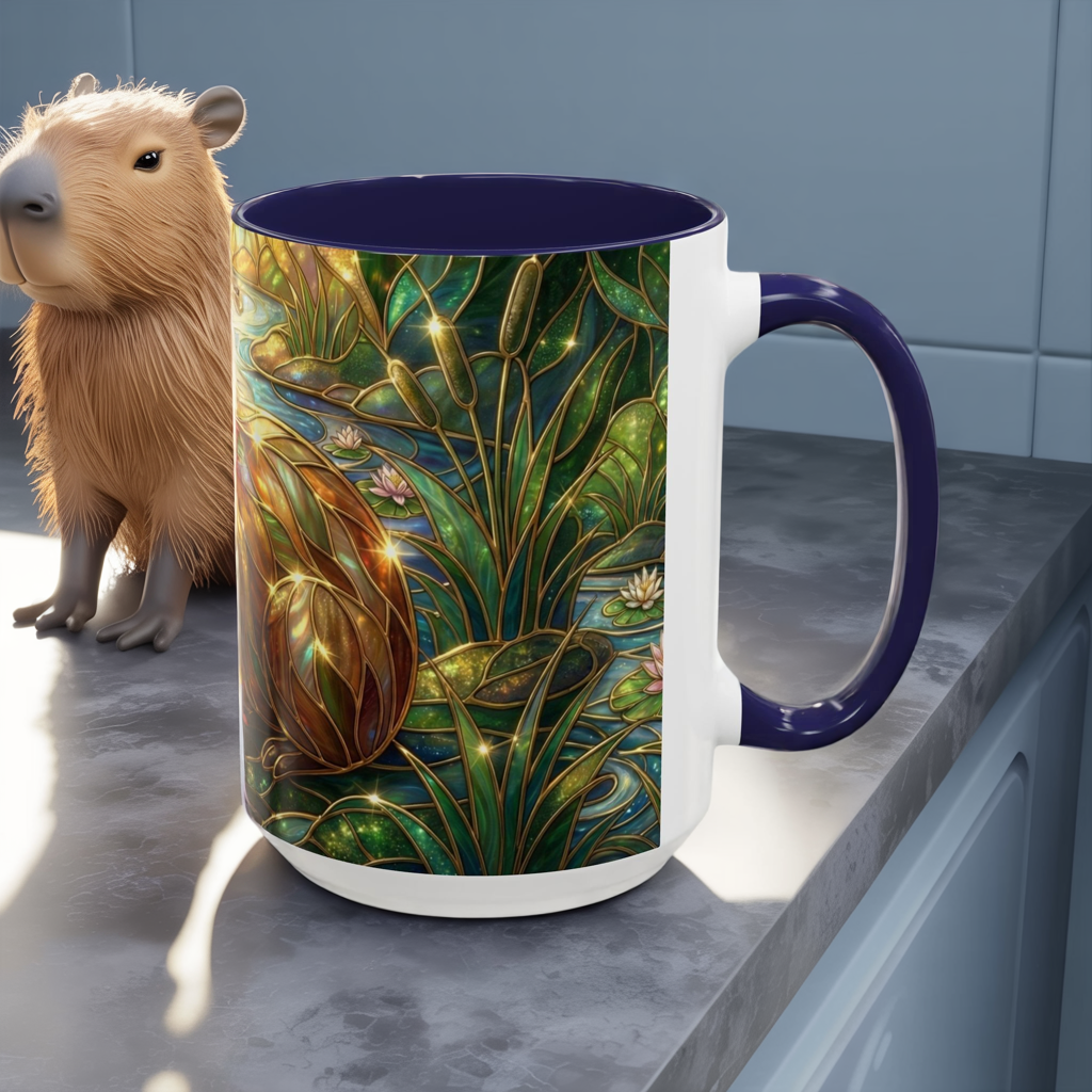 Capybara Coffee Mug, Stained Glass Capybara Art Mug, Cute Animal Lover Gift, Nature Inspired Ceramic Coffee Cup, Unique Wildlife Mug, 11oz 15oz