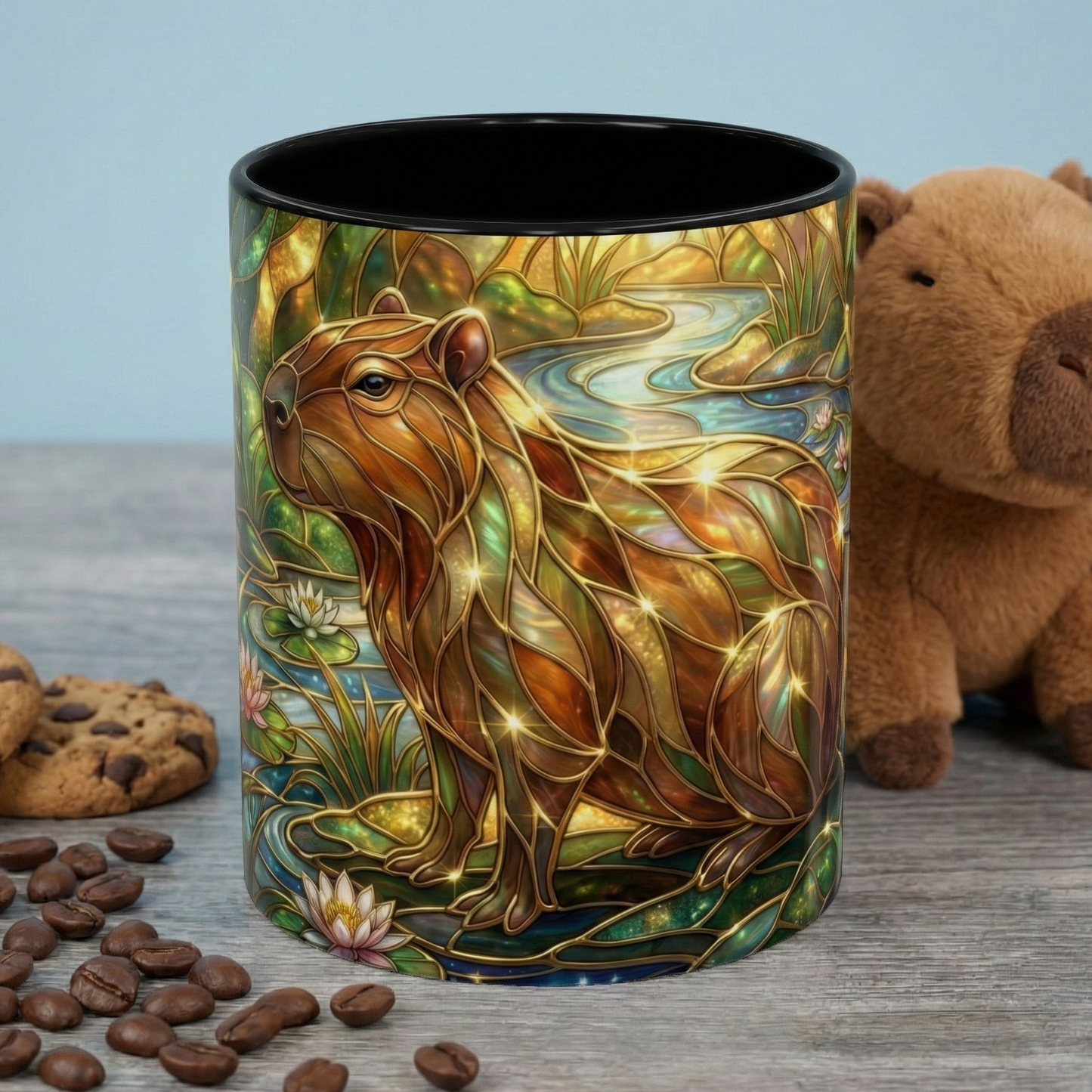 Capybara Coffee Mug, Stained Glass Capybara Art Mug, Cute Animal Lover Gift, Nature Inspired Ceramic Coffee Cup, Unique Wildlife Mug, 11oz 15oz