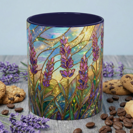Lavender Coffee Mug, Stained Glass Lavender Art Mug, Floral Nature Mug, Cottagecore Gift, Botanical Ceramic Coffee Cup, Unique Flower Mug, 11oz 15oz