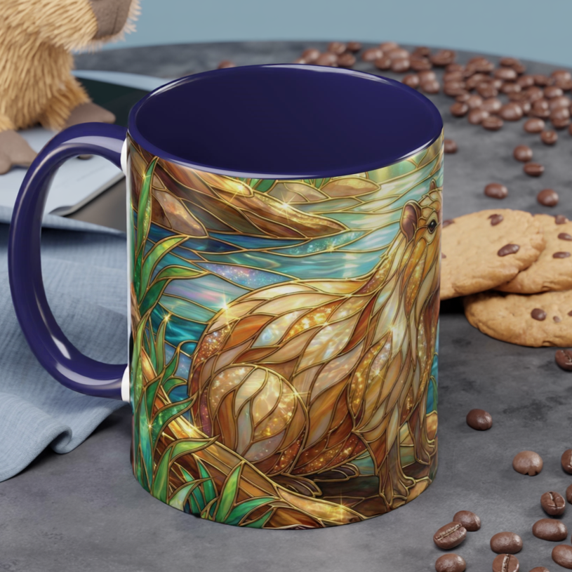 Capybara Coffee Mug, Stained Glass Capybara Mug, Cute Animal Art Mug, Nature Lover Gift, Unique Ceramic Coffee Cup, 11oz 15oz Wildlife Mug