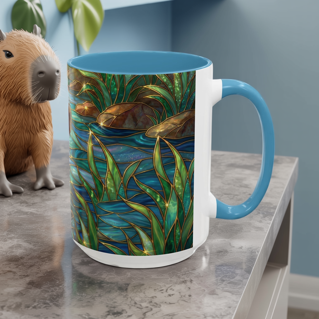 Capybara Coffee Mug, Stained Glass Capybara Mug, Cute Animal Art Mug, Nature Lover Gift, Unique Ceramic Coffee Cup, 11oz 15oz Wildlife Mug