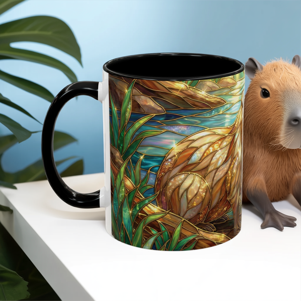 Capybara Coffee Mug, Stained Glass Capybara Mug, Cute Animal Art Mug, Nature Lover Gift, Unique Ceramic Coffee Cup, 11oz 15oz Wildlife Mug
