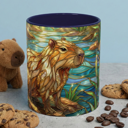 Capybara Coffee Mug, Stained Glass Capybara Mug, Cute Animal Art Mug, Nature Lover Gift, Unique Ceramic Coffee Cup, 11oz 15oz Wildlife Mug