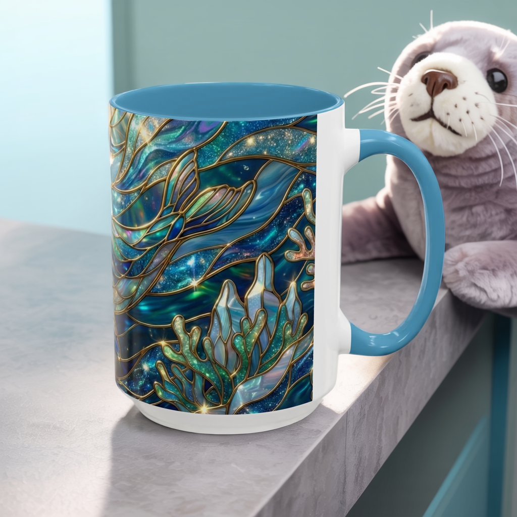 Seal Coffee Mug, Stained Glass Seal Mug, Cute Ocean Animal Art Mug, Marine Life Gift, Unique Ceramic Coffee Cup, 11oz 15oz Wildlife Mug