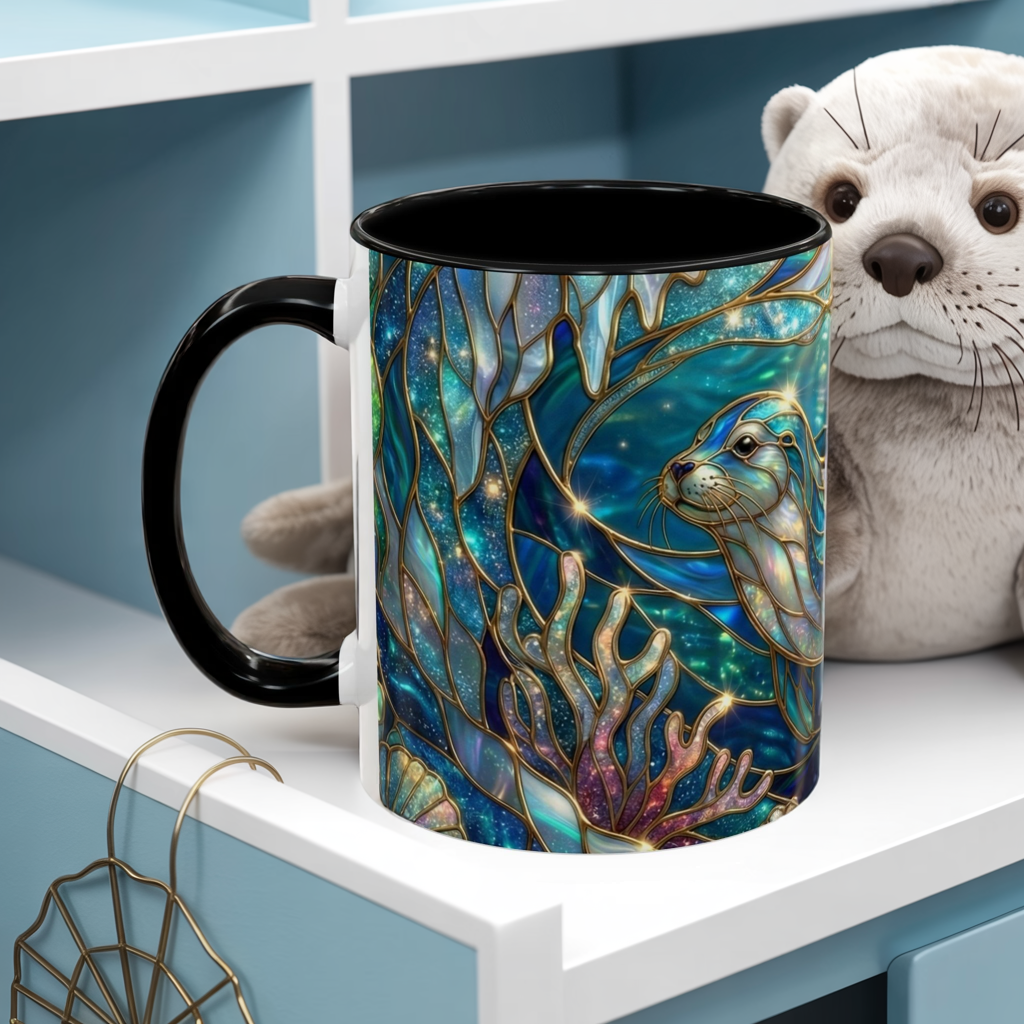 Seal Coffee Mug, Stained Glass Seal Mug, Cute Ocean Animal Art Mug, Marine Life Gift, Unique Ceramic Coffee Cup, 11oz 15oz Wildlife Mug