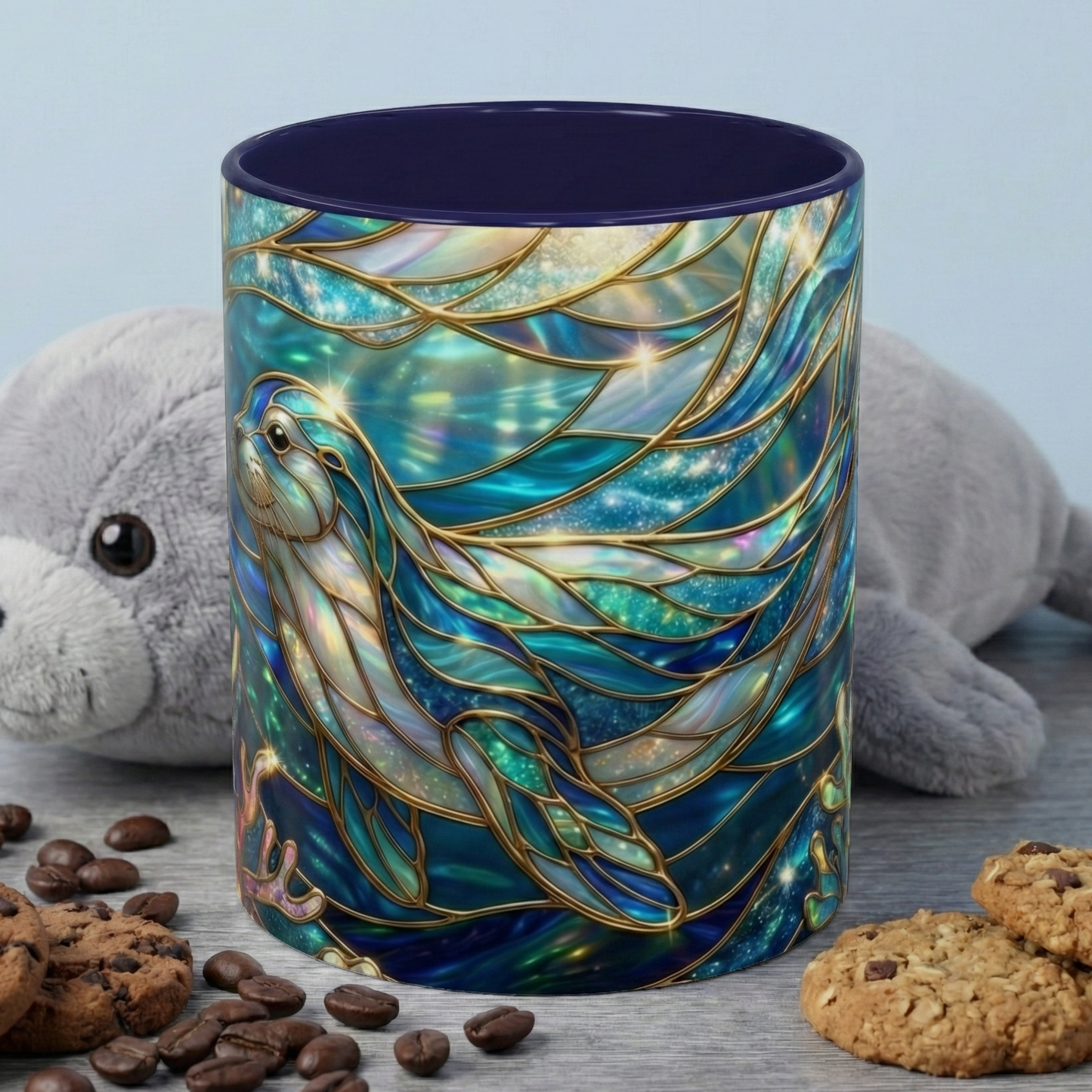 Seal Coffee Mug, Stained Glass Seal Mug, Cute Ocean Animal Art Mug, Marine Life Gift, Unique Ceramic Coffee Cup, 11oz 15oz Wildlife Mug