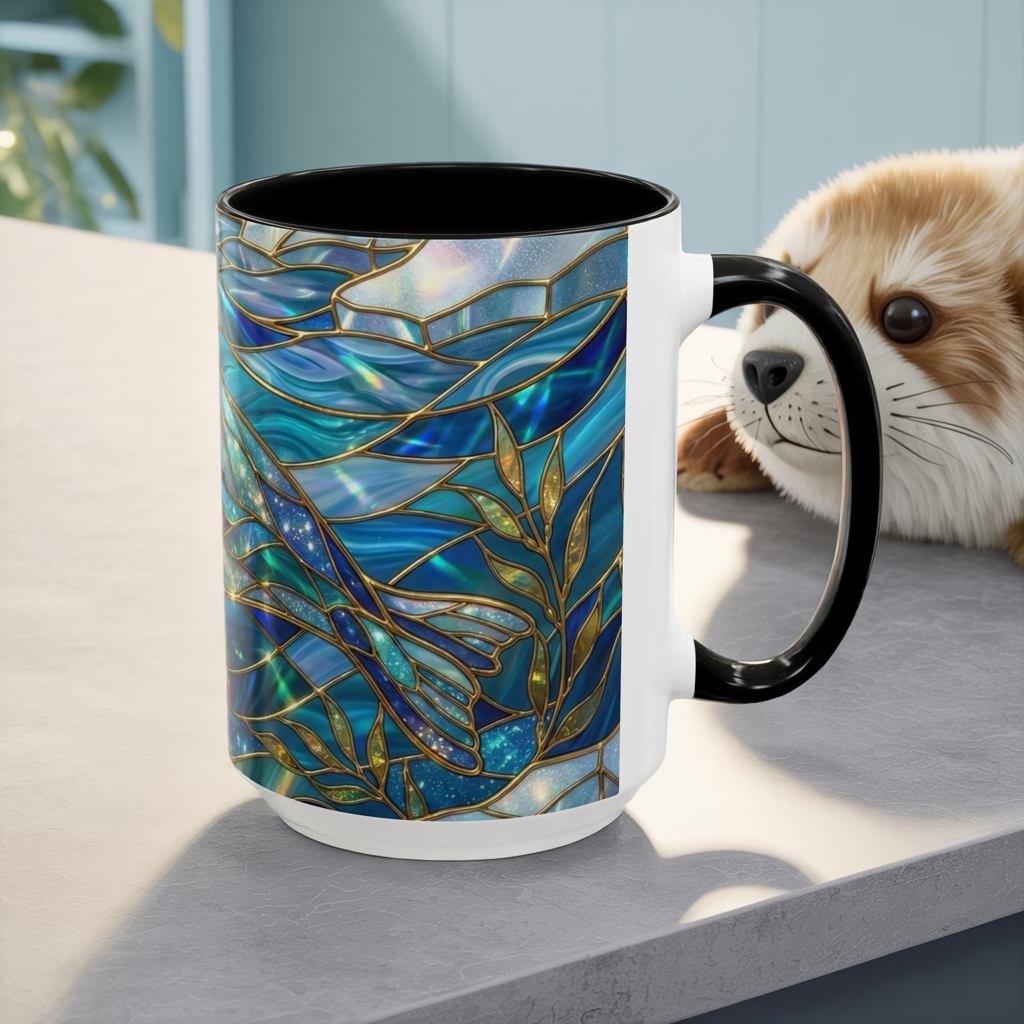 Seal Coffee Mug, Stained Glass Seal Mug, Cute Marine Animal Art Mug, Ocean Lover Gift, Unique Ceramic Coffee Cup, 11oz 15oz Coastal Mug