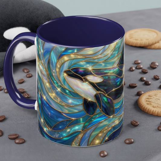 Orca Coffee Mug, Killer Whale Mug, Stained Glass Orca Art Mug, Ocean Animal Coffee Cup, Marine Life Gift, 11oz 15oz Ceramic Mug