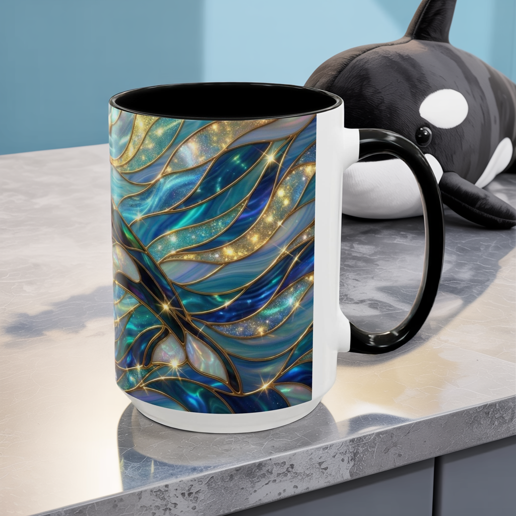Orca Coffee Mug, Killer Whale Mug, Stained Glass Orca Art Mug, Ocean Animal Coffee Cup, Marine Life Gift, 11oz 15oz Ceramic Mug