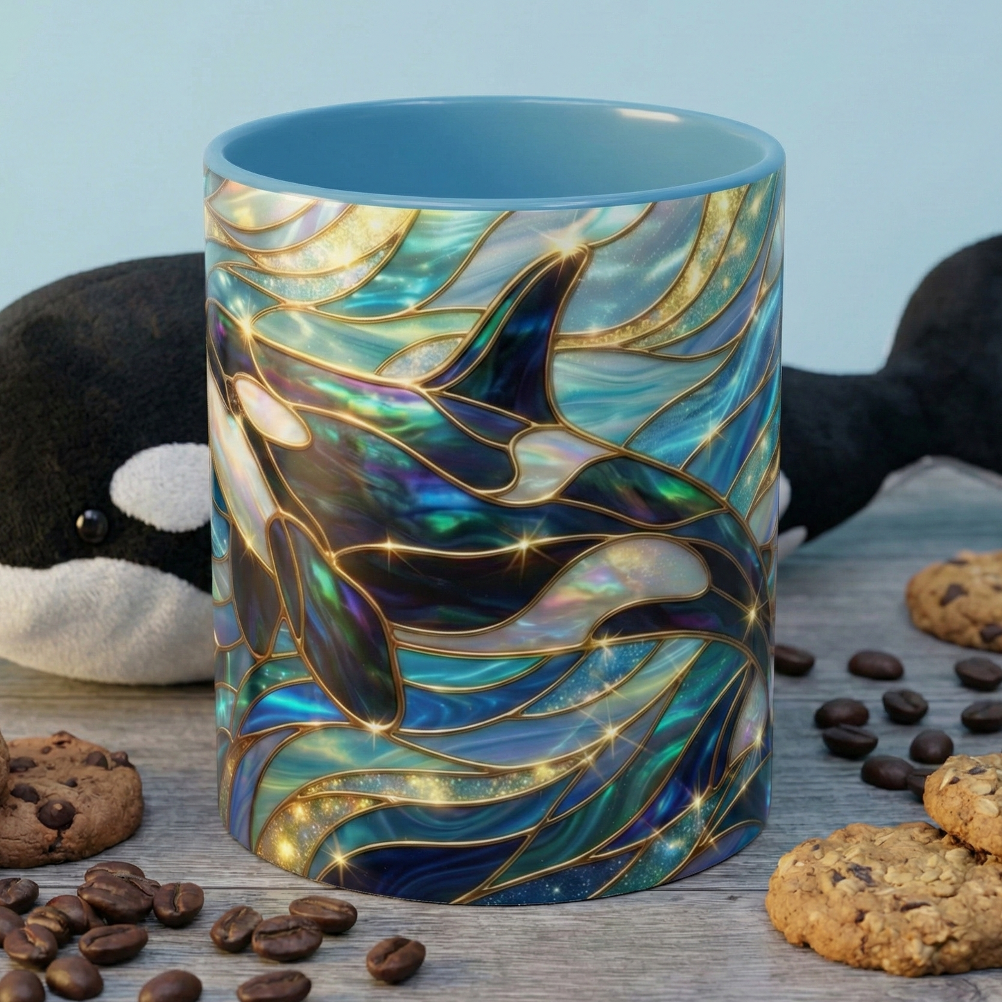 Orca Coffee Mug, Killer Whale Mug, Stained Glass Orca Art Mug, Ocean Animal Coffee Cup, Marine Life Gift, 11oz 15oz Ceramic Mug