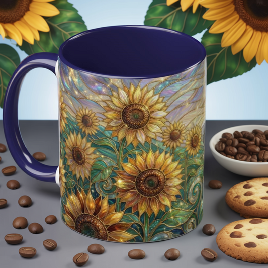 Sunflower Coffee Mug, Stained Glass Sunflower Art Mug, Floral Coffee Cup, Yellow Sunflower Gift, Cottagecore Decor Mug, 11oz 15oz Ceramic Mug