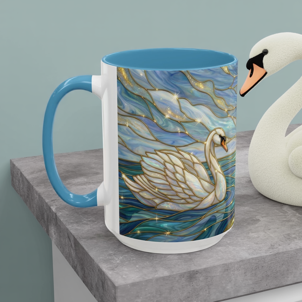 Swan And Horse Coffee Mug, Stained Glass Fantasy Art Mug, Elegant Animal Coffee Cup, Mythical Nature Gift, 11oz 15oz Ceramic Mug