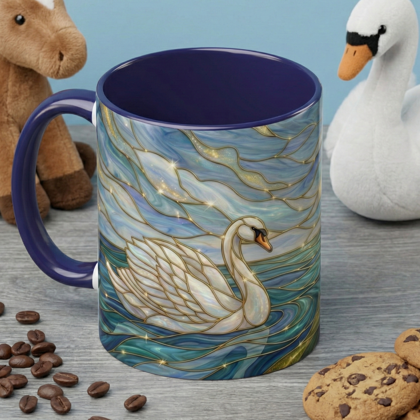 Swan And Horse Coffee Mug, Stained Glass Fantasy Art Mug, Elegant Animal Coffee Cup, Mythical Nature Gift, 11oz 15oz Ceramic Mug