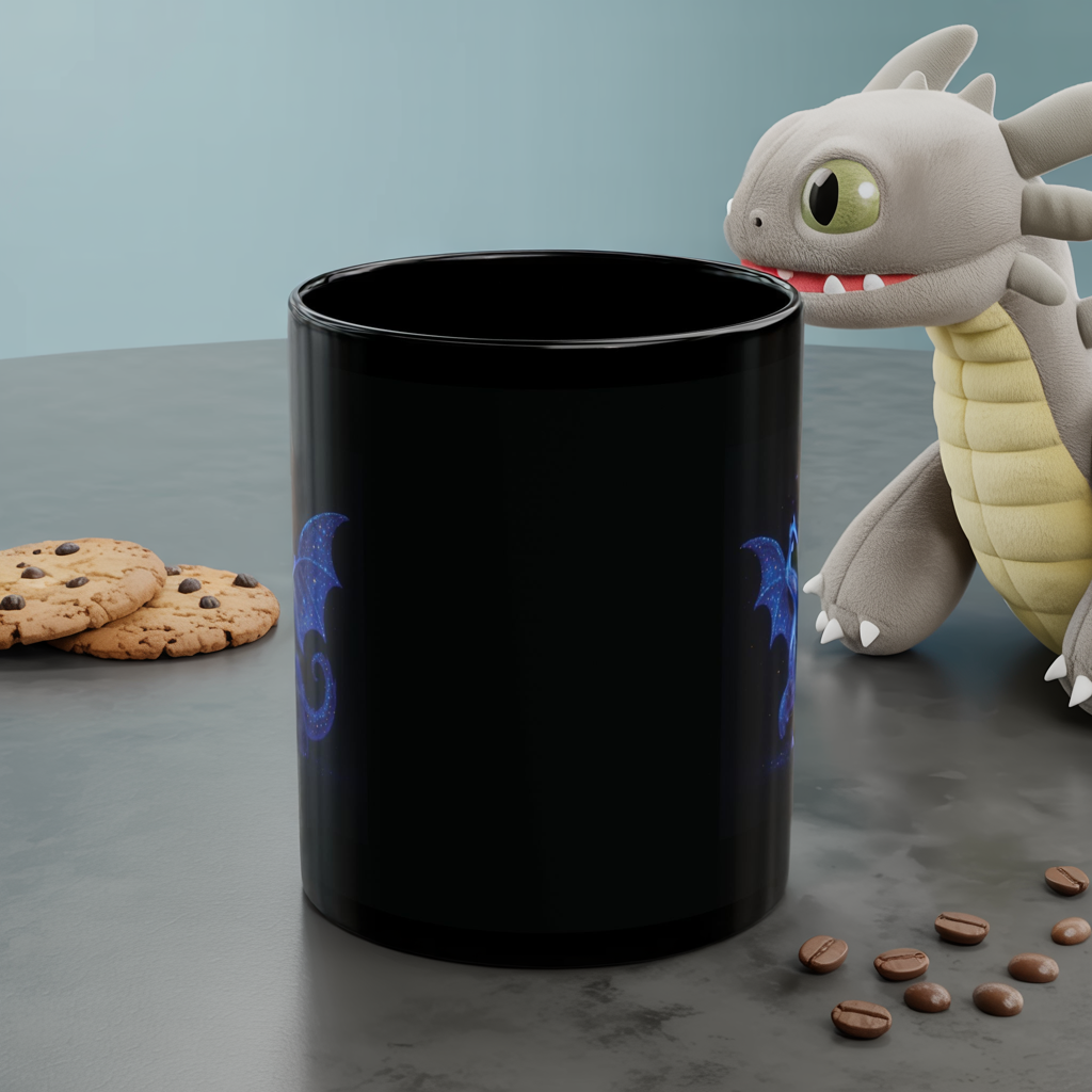 Cute Dragon Coffee Mug, Baby Dragon Mug, Galaxy Dragon Art Mug, Fantasy Coffee Cup, Kawaii Dragon Gift, 11oz 15oz Black Mug