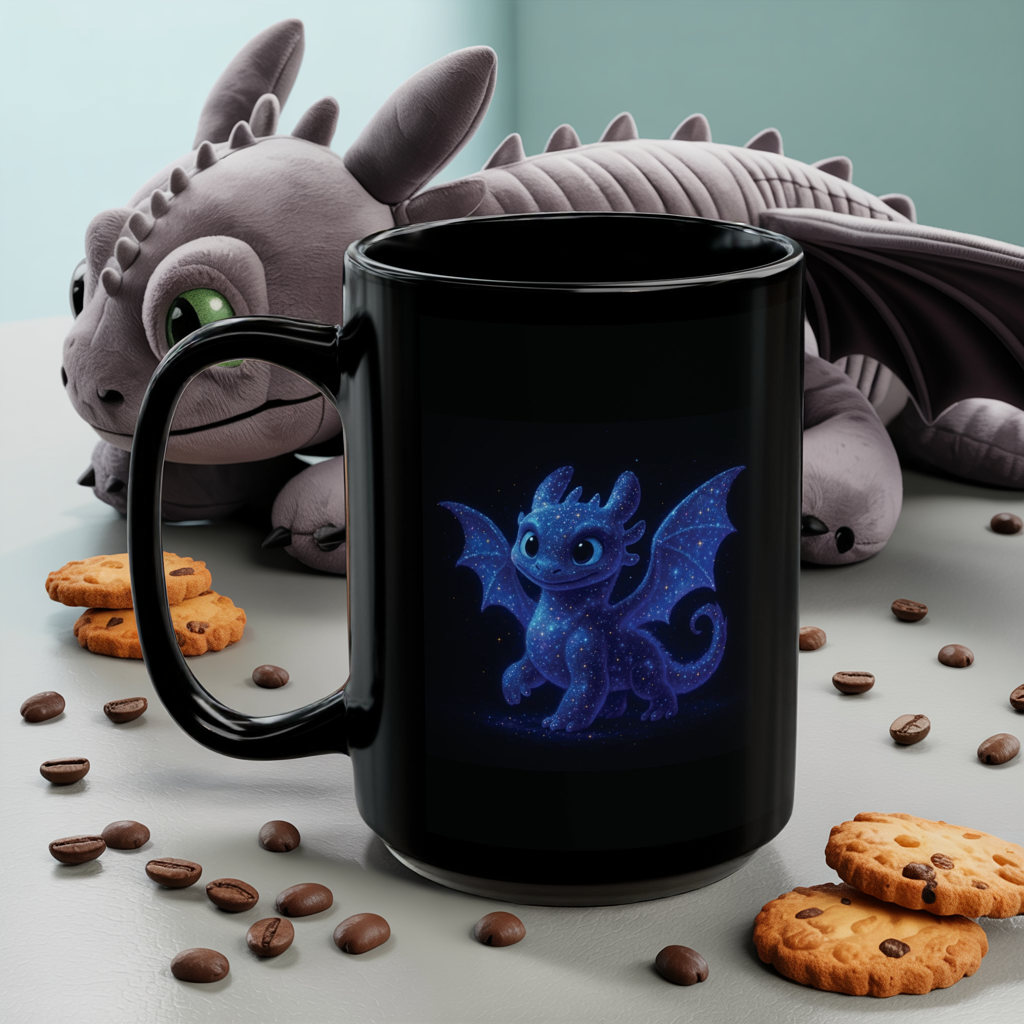 Cute Dragon Coffee Mug, Baby Dragon Mug, Galaxy Dragon Art Mug, Fantasy Coffee Cup, Kawaii Dragon Gift, 11oz 15oz Black Mug