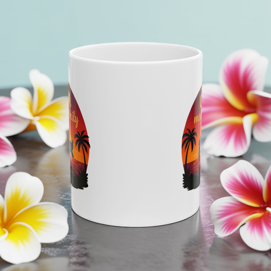Ohana Means Family Mug – Cute Hawaiian Coffee Cup, Tropical Sunset Gift, Family Inspired Mug for Mom, Wife, or Best Friend