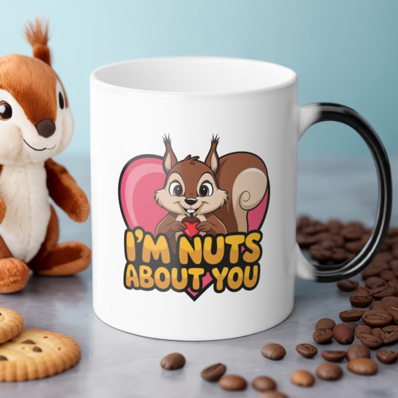 Im Nuts About You Mug, Color Changing Mug, Funny Squirrel Coffee Mug, Valentine Gift For Her Him, Cute Love Mug, Heat Reveal Cup