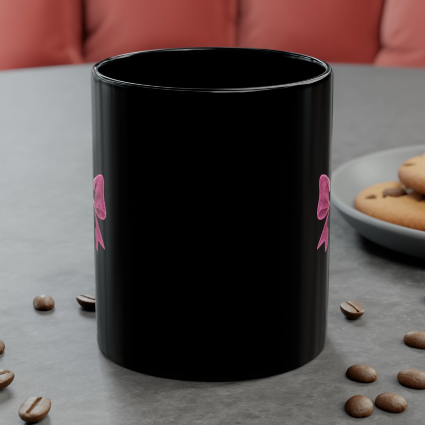 Black Mug with Pink Bow – Aesthetic Coffee Mug for Women | Cute Girly Gift, Desk Accessory, Kawaii Style Cup for Coworkers & Friends