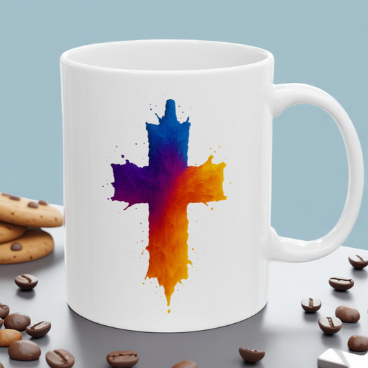 Christian Coffee Mug Watercolor Cross Mug Faith-Based Gift for Him or Her Inspirational Religious Drinkware Scripture Mug