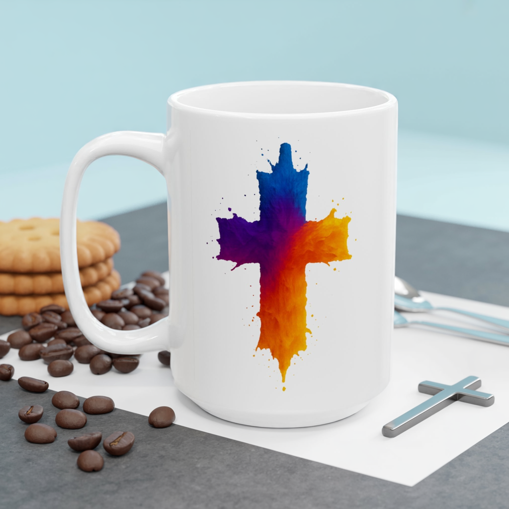Christian Coffee Mug Watercolor Cross Mug Faith-Based Gift for Him or Her Inspirational Religious Drinkware Scripture Mug