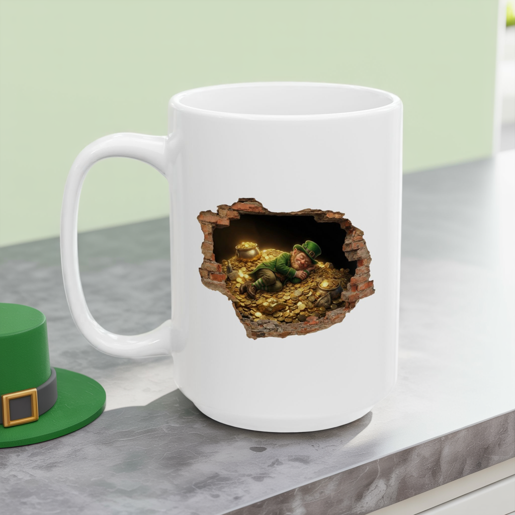 Leprechaun Coffee Mug, St Patricks Day Mug, Irish Gold Mug, Cute Leprechaun Art Cup, St Paddy Gift, Funny Irish Coffee Mug