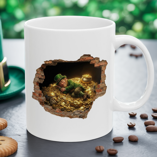 Leprechaun Coffee Mug, St Patricks Day Mug, Irish Gold Mug, Cute Leprechaun Art Cup, St Paddy Gift, Funny Irish Coffee Mug