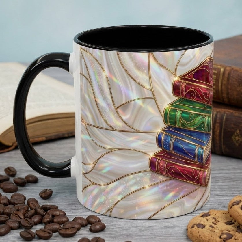 Book Lover Coffee Mug, Stained Glass Books Mug, Reading Gift For Bookworms, Library Aesthetic Mug, Booktok Mug, Ceramic Coffee Cup