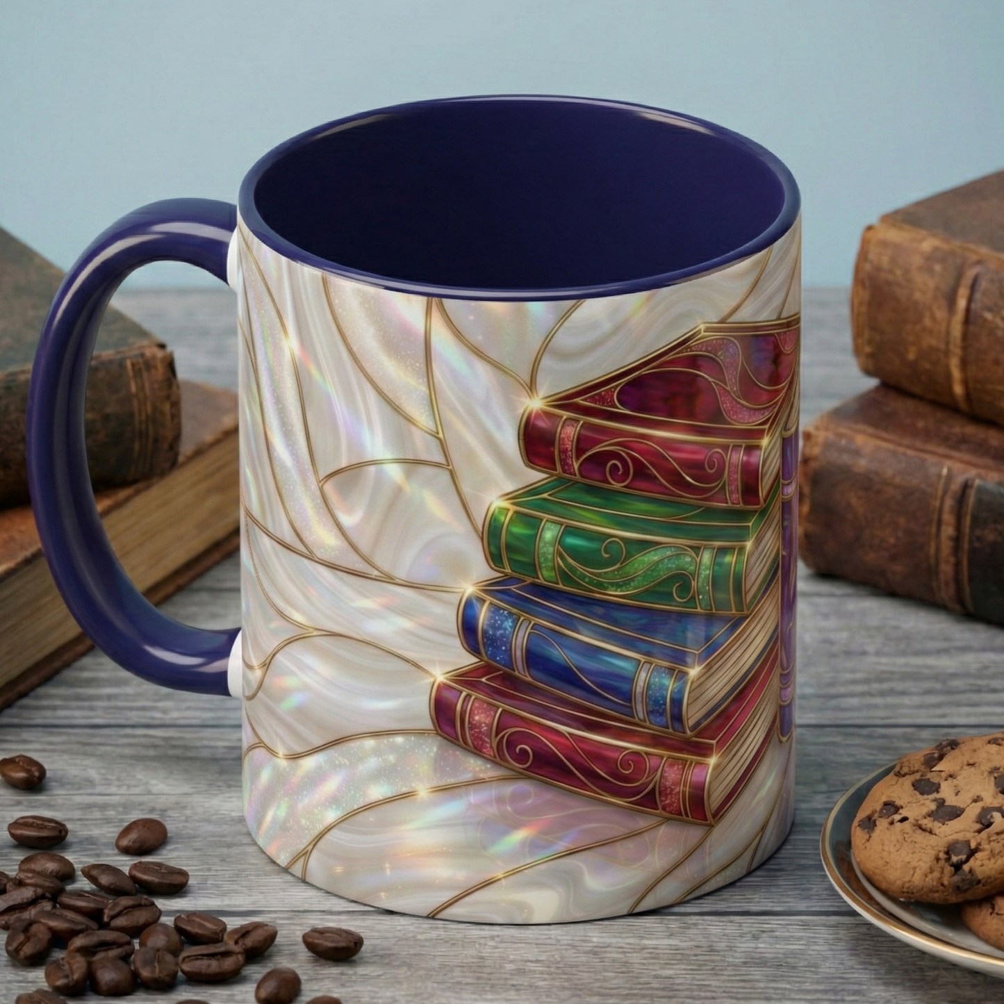 Book Lover Coffee Mug, Stained Glass Books Mug, Reading Gift For Bookworms, Library Aesthetic Mug, Booktok Mug, Ceramic Coffee Cup