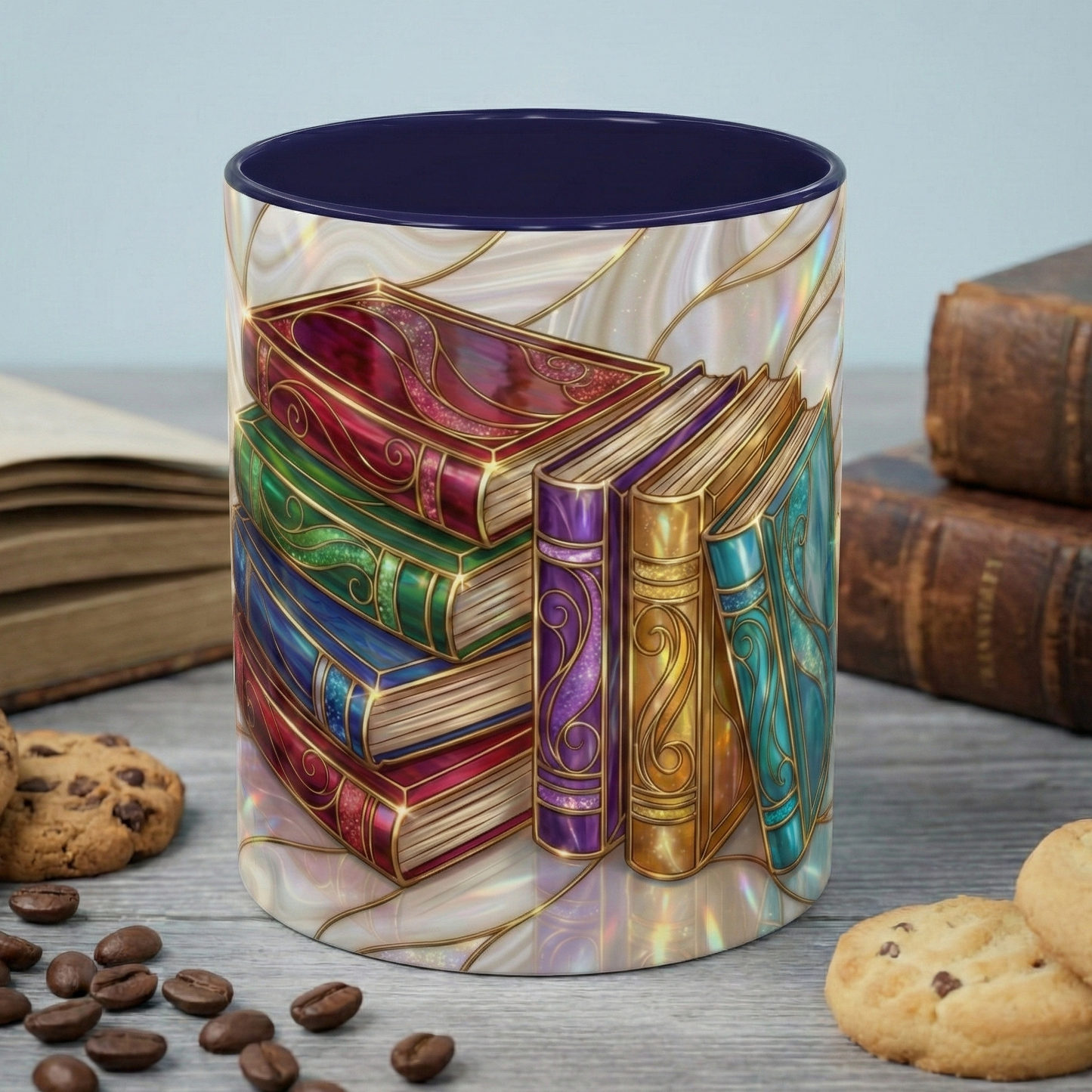 Book Lover Coffee Mug, Stained Glass Books Mug, Reading Gift For Bookworms, Library Aesthetic Mug, Booktok Mug, Ceramic Coffee Cup