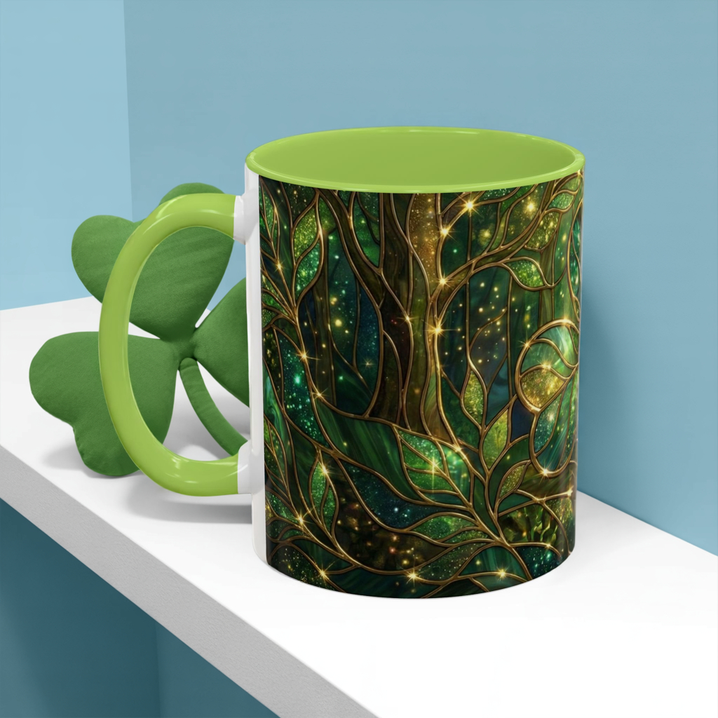 Stained Glass Shamrock Mug, Celtic Irish Coffee Cup, Green Stained Glass Mug, Shamrock Art Mug, St Patrick’s Day Gift