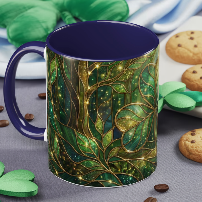 Stained Glass Shamrock Mug, Celtic Irish Coffee Cup, Green Stained Glass Mug, Shamrock Art Mug, St Patrick’s Day Gift