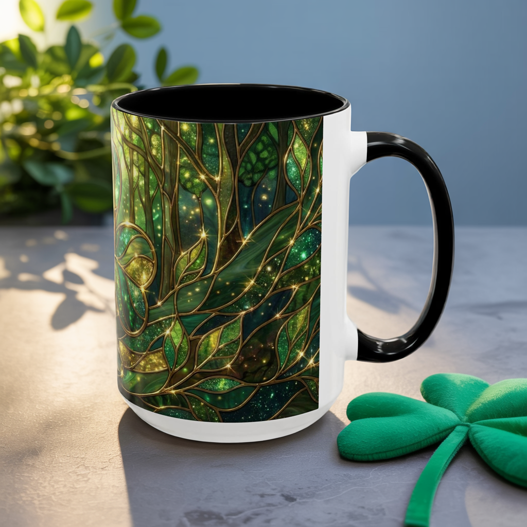 Stained Glass Shamrock Mug, Celtic Irish Coffee Cup, Green Stained Glass Mug, Shamrock Art Mug, St Patrick’s Day Gift