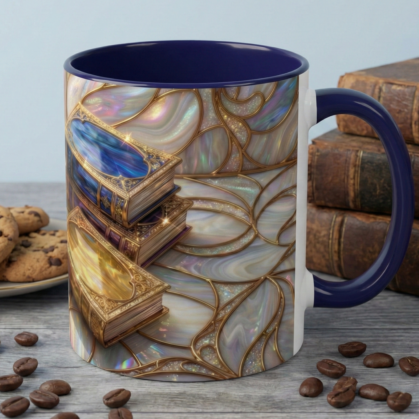 Stained Glass Book Mug, Fantasy Book Lover Coffee Cup, Magical Library Mug, Bookish Gift For Readers, Dark Academia Mug