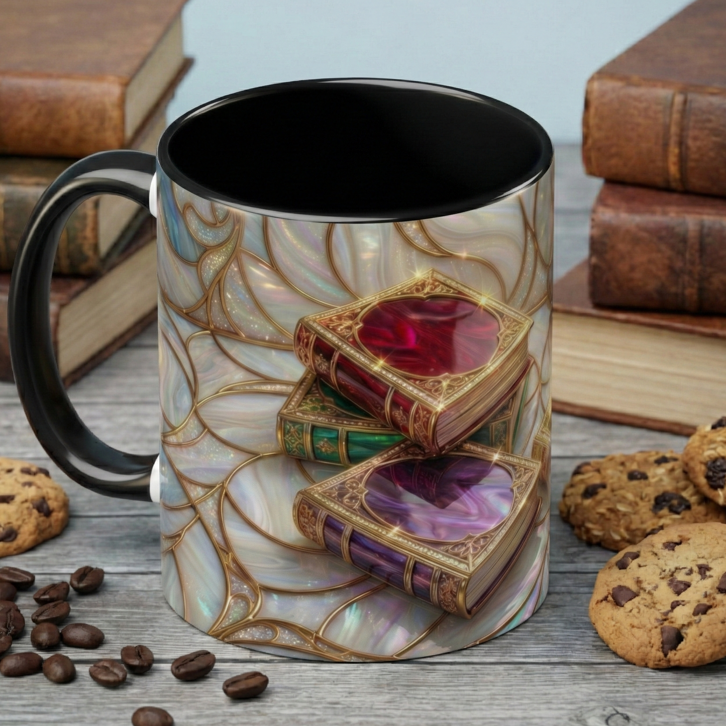 Stained Glass Book Mug, Fantasy Book Lover Coffee Cup, Magical Library Mug, Bookish Gift For Readers, Dark Academia Mug