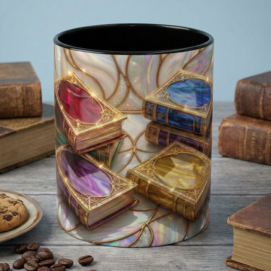 Stained Glass Book Mug, Fantasy Book Lover Coffee Cup, Magical Library Mug, Bookish Gift For Readers, Dark Academia Mug