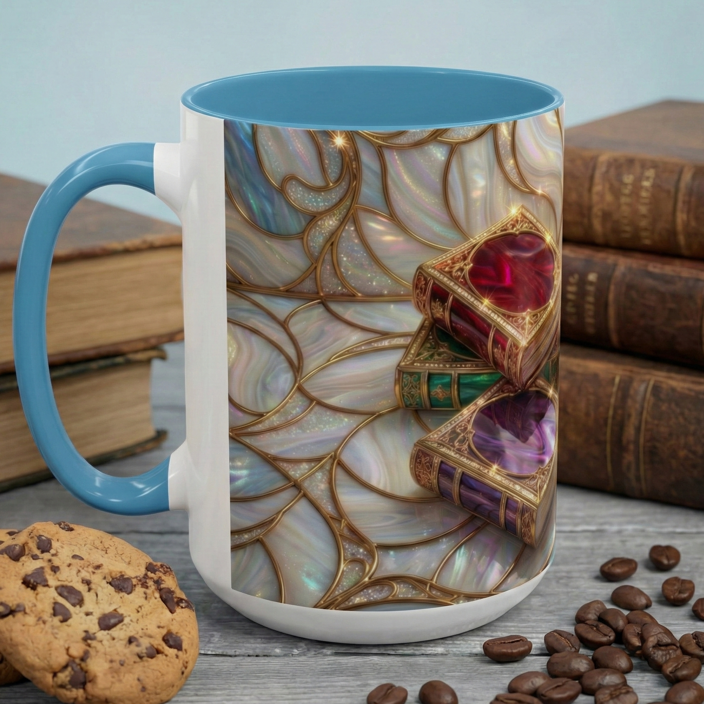 Stained Glass Book Mug, Fantasy Book Lover Coffee Cup, Magical Library Mug, Bookish Gift For Readers, Dark Academia Mug