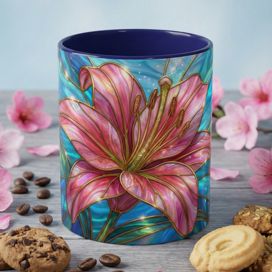Stained Glass Pink Floral Mug, Elegant Flower Coffee Mug, Botanical Tea Cup, Cottagecore Mug, Aesthetic Floral Mug, Gift For Her