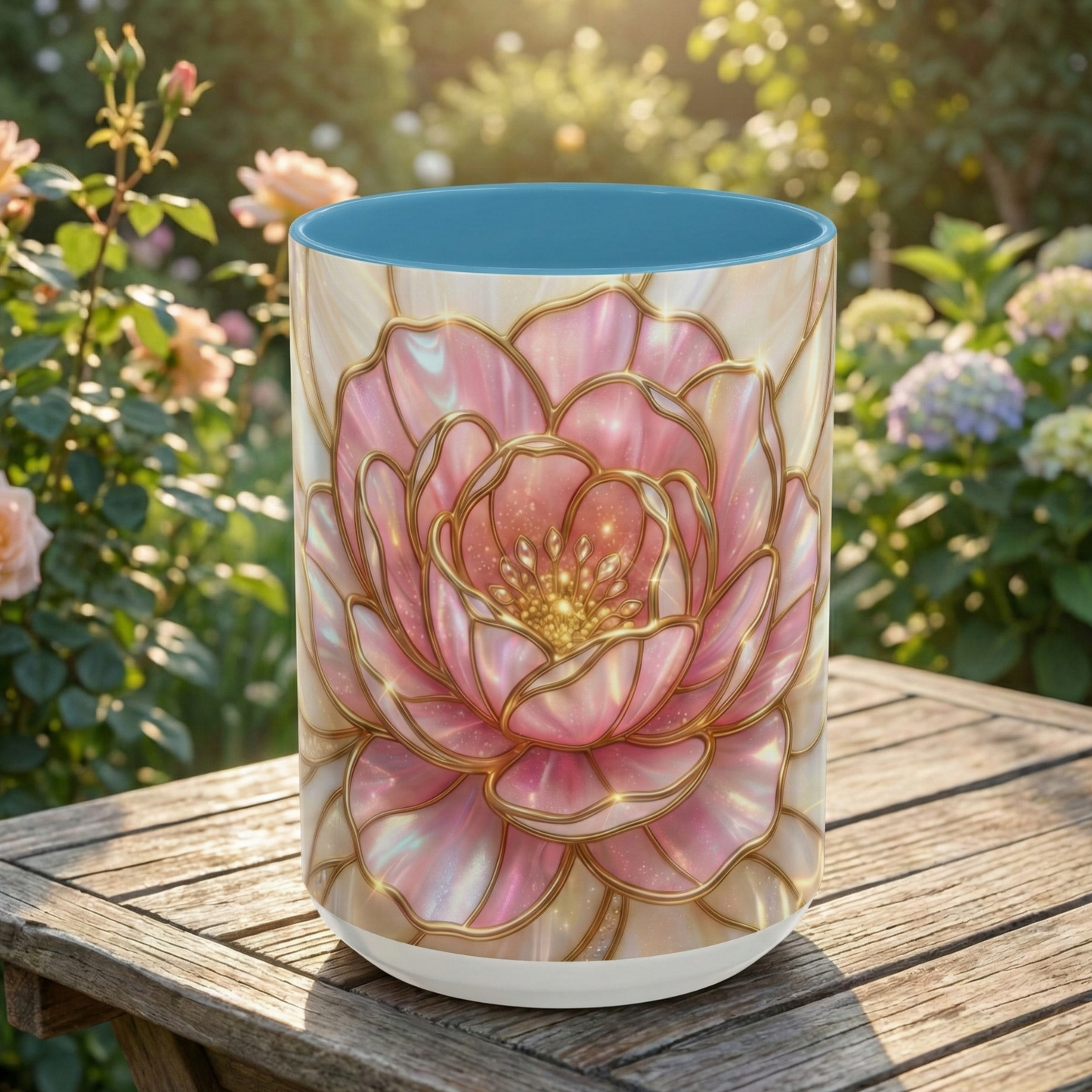 Pink Peony Stained Glass Mug, Gold Floral Coffee Cup, Elegant Flower Gift For Her, Fairycore Tea Cup, Mothers Day Present, Pearl Art Decor