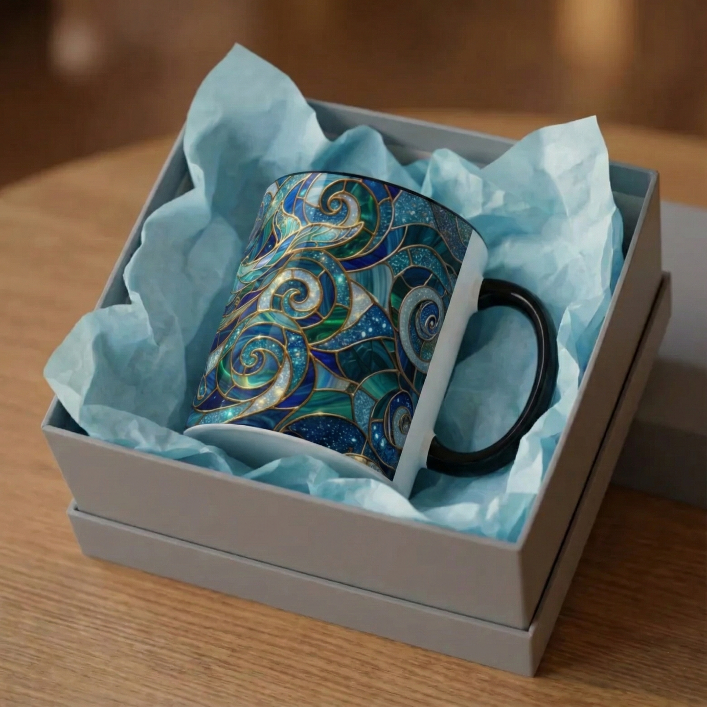 Stained Glass Whale Mug, Ocean Art Coffee Cup, Blue Sea Life Design, Nautical Gift For Ocean Lovers, Colorful Stained Glass Whale Cup