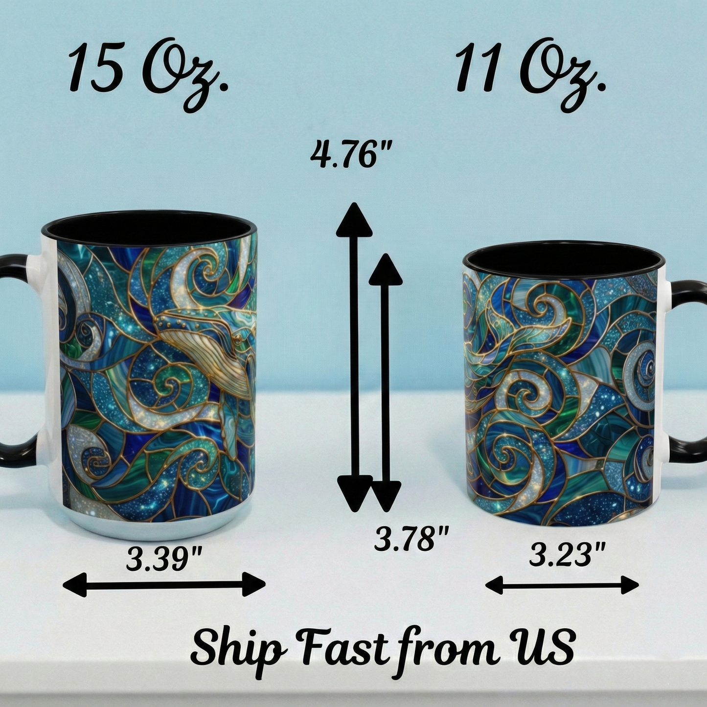Stained Glass Whale Mug, Ocean Art Coffee Cup, Blue Sea Life Design, Nautical Gift For Ocean Lovers, Colorful Stained Glass Whale Cup