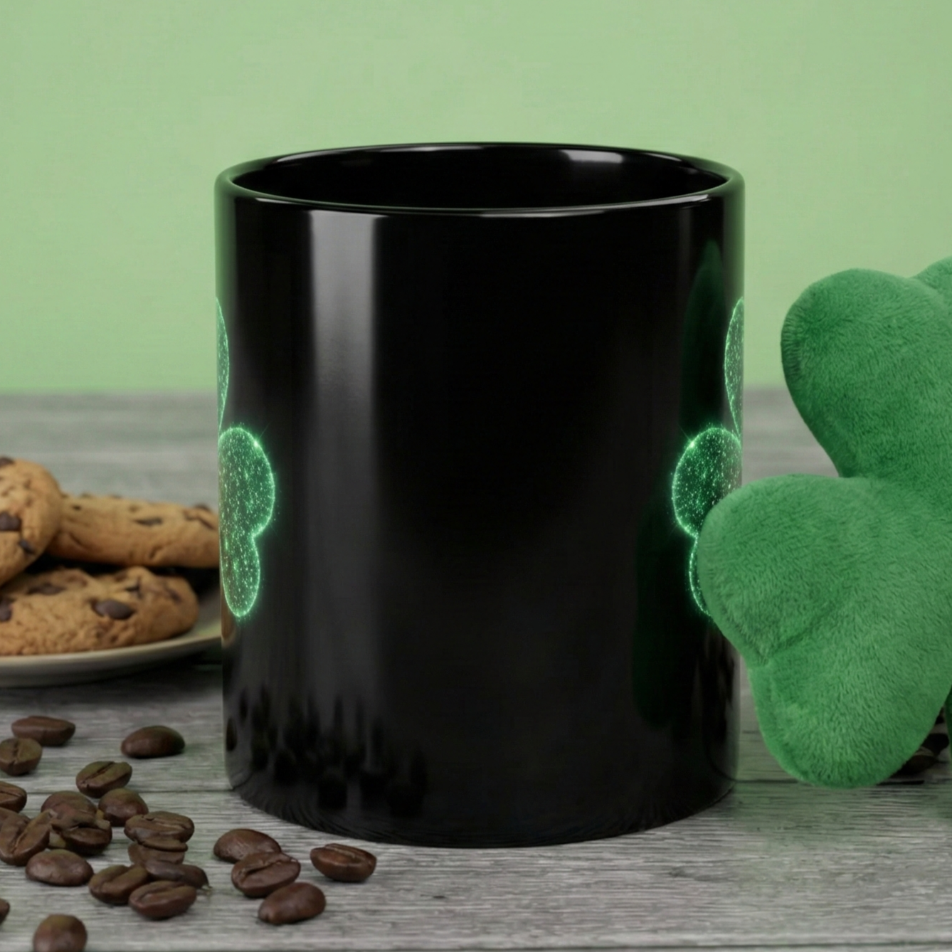 Glowing Shamrock Mug, St Patricks Day Gift, Lucky Green Clover Coffee Cup, Emerald Glitter Aesthetic, Irish Pride Mug, Magic Luck Tea Cup